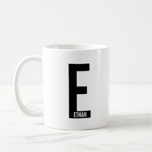 Taza De Café Monograma y nombre personalizados modernos en negr