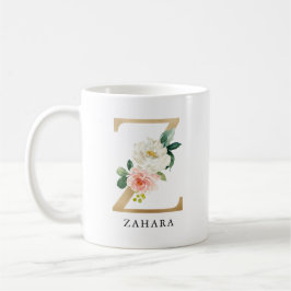 Taza De Café Monograma Z de floral rosa y oro de Rubor