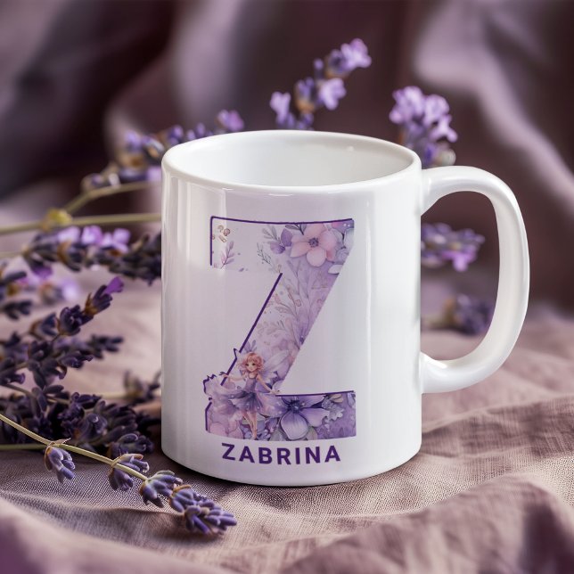 Taza De Café Monograma Z de lechón Lilac personalizado (Personalized Lilac Fairy Monogram Z Coffee Mug)