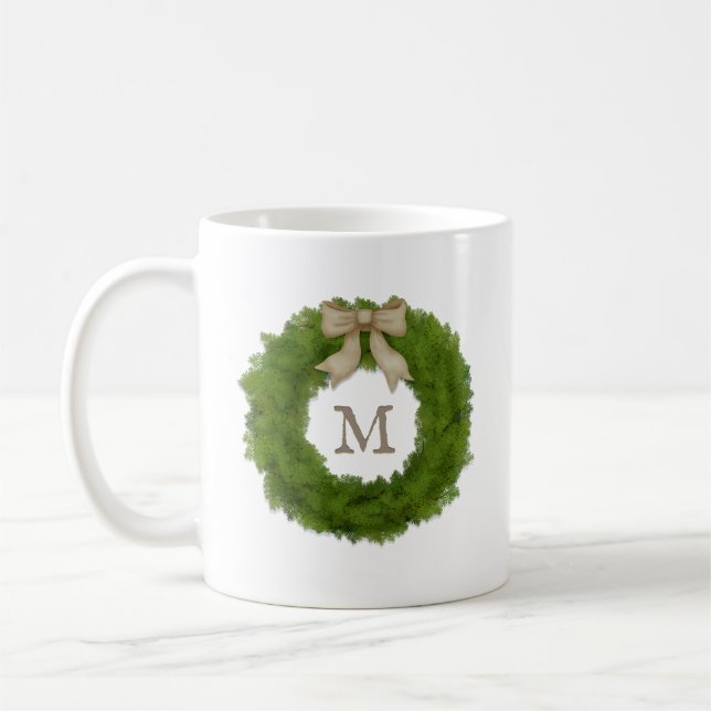 Taza De Café Monogramación de Cypress Wreath Con Personalizado  (Izquierda)