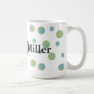 Taza De Café Monogramación de puntos de polka verde azul
