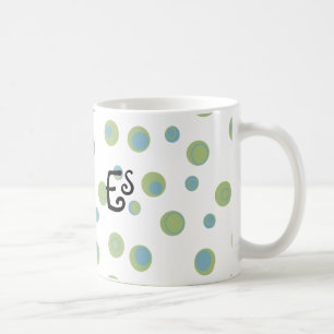 Taza De Café Monogramación de puntos de polka verde azul