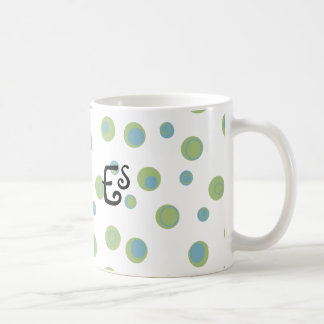 Taza De Café Monogramación de puntos de polka verde azul