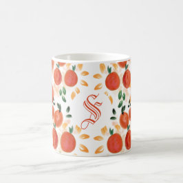 Taza De Café Monogramación del patrón de Naranja y hojas tropic