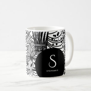 Taza De Café Monogramado bohemio negro y blanco