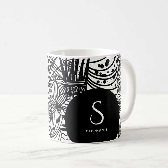 Taza De Café Monogramado bohemio negro y blanco (Anverso derecho)
