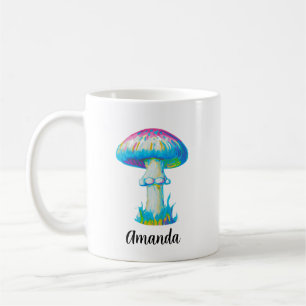 Taza De Café Monogramado Colorful Mushroom Añadir su nombre