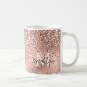 Taza De Café Monogramado Confetti, Purpurina de oro Rosa modern