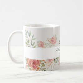 Taza De Café Monogramado de arte acuarela de Bush Rosa