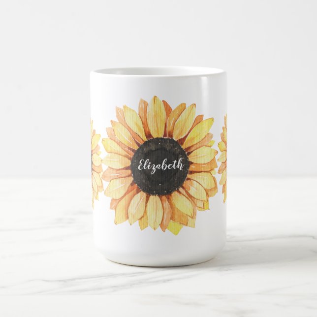 Taza De Café Monogramado de girasol floral personalizado (Centro)