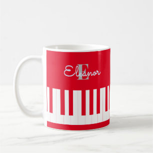 Taza De Café Monogramado de las teclas modernas de piano rojo b