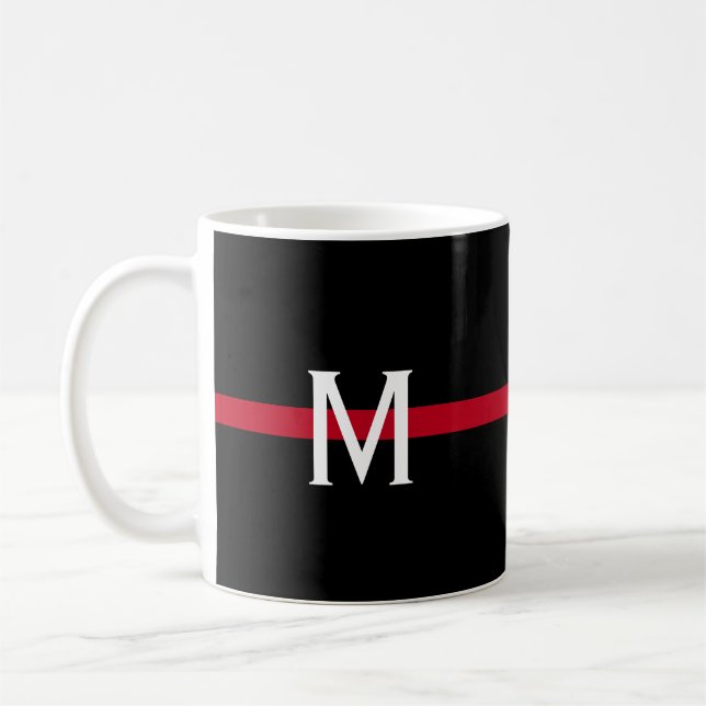 Taza De Café Monogramado del bombero de la línea roja delgada (Izquierda)