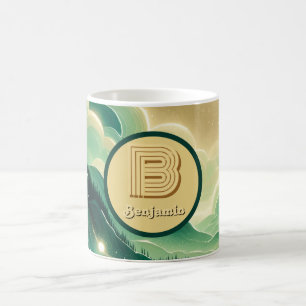 Taza De Café Monogramado del Purpurina Gradient Emerald Kelly G