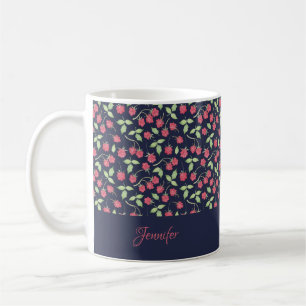 Taza De Café Monogramado Flores de frambuesa Personalizado Fl