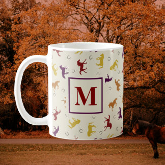 Taza De Café Monogramado Otoño Cae Sale del Patrón de Caballo