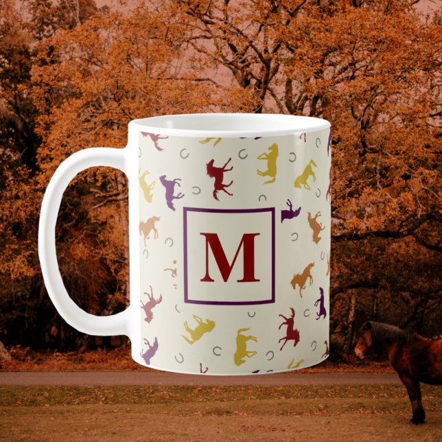 Taza De Café Monogramado Otoño Cae Sale del Patrón de Caballo (Subido por el creador)