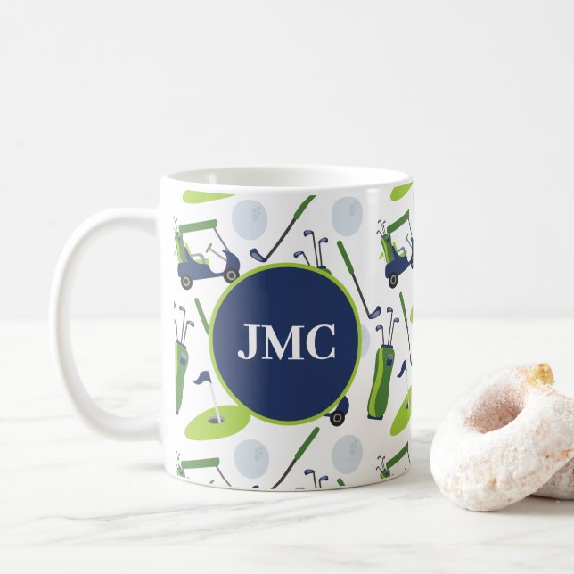 Taza De Café Monogramado personalizado de la marina y el golf v (Con donut)