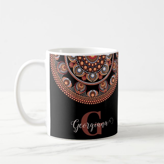 Taza De Café Monogramado Safari Sunset Bohemian Dot Mandala (Izquierda)