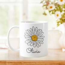 Monogramado White Daisy Floral Doodle Kids Mug