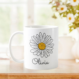 Taza De Café Monogramado White Daisy Floral Doodle Kids Mug