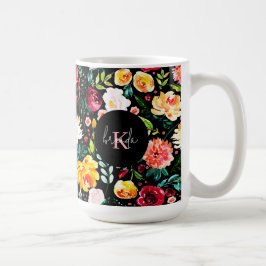 Taza De Café Monogramas del patrón de flores de jardín inglesas