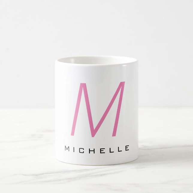 Taza De Café Monogramed Pink Modern Your Name (Centro)