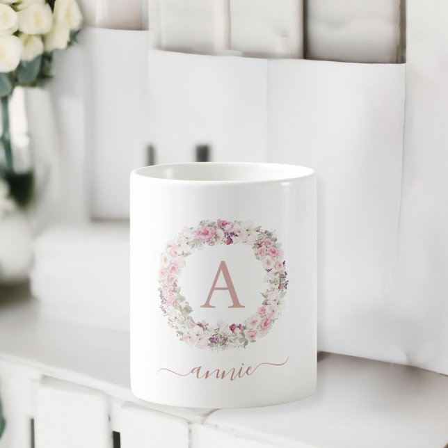 Taza De Café Monogramm kundenspezifische (Monogram, customer specific, flower wreath Mug.)