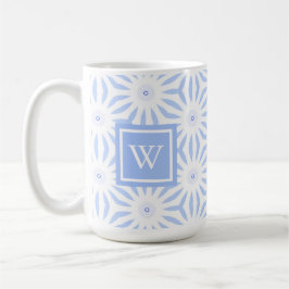 Taza De Café Monogrammed Feminine Elegant Blue Geometric 