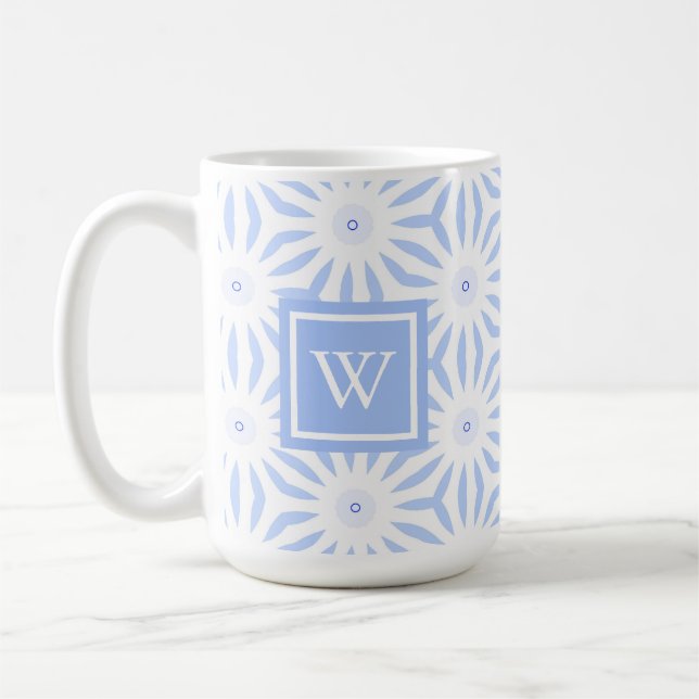 Taza De Café Monogrammed Feminine Elegant Blue Geometric  (Izquierda)