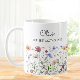 Taza De Café Monogramo Acuarela Colorida pradera de flores silv