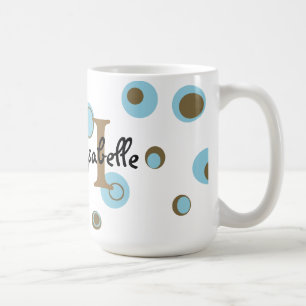 Taza De Café Monogramo de los puntos de polka azul Aqua