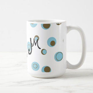 Taza De Café Monogramo de los puntos de polka azul Aqua
