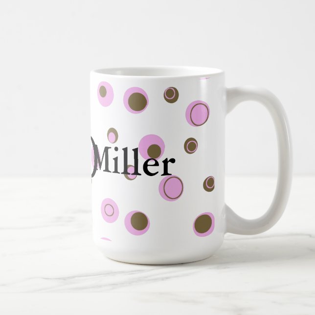 Taza De Café Monogramo de puntos de polka marrón rosa (Derecha)