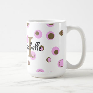 Taza De Café Monogramo de puntos de polka marrón rosa