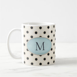 Taza De Café Monogramo de puntos de polka negro sobre oveja azu