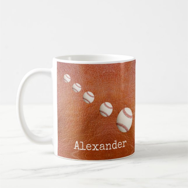Taza De Café Monogramo nombre béisbol softball deportes (Izquierda)