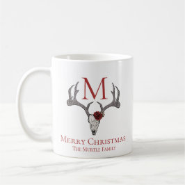 Taza De Café Monogramo País Navidad Cráneo de renos y Rosas