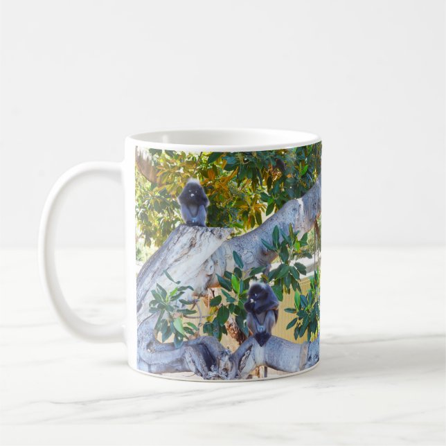 Taza De Café Monos de Langur Negro comiendo, tazón de café (Izquierda)