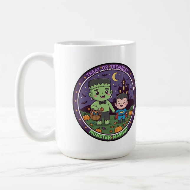 Taza De Café Monster Mashup Treat or Tremble T-Shirt, Cute Fran (Izquierda)