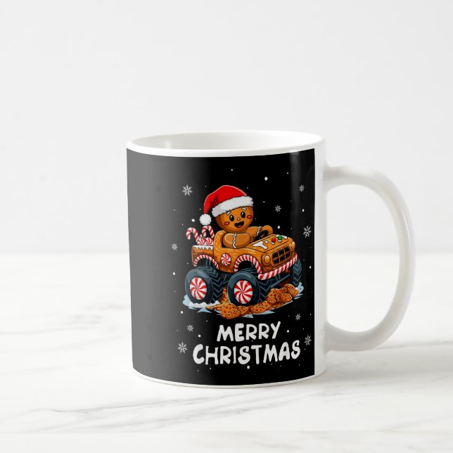 Taza De Café Monster Truck Gingerbread Man Funny Merry Christma (Derecha)