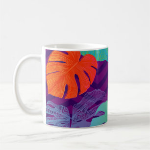 Taza De Café Monstera Deliciosa: Arte de Línea Tropical.