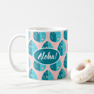 Taza De Café Monstera Leaves - Blue and Pink
