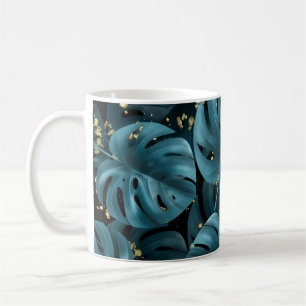 Taza De Café Monstera Palm, Golden Splash Seamless.