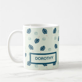 Taza De Café Monstera tropical deja monograma en azul