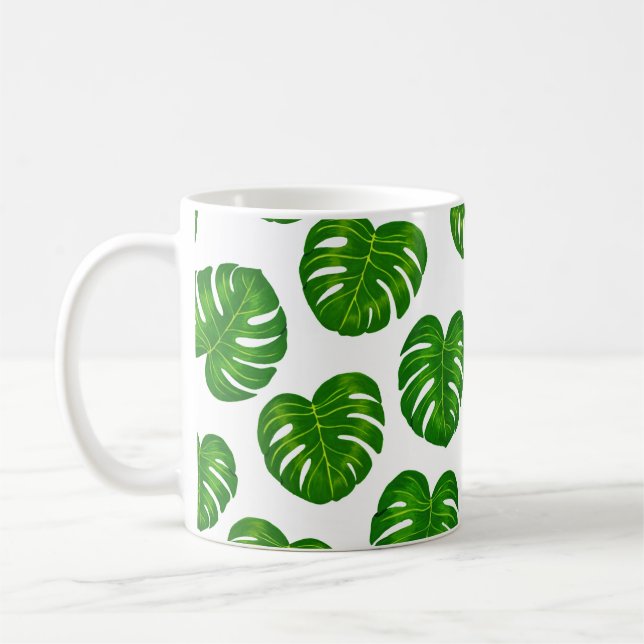 Taza De Café Monstera tropical verde deja patrón (Izquierda)