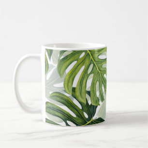 Taza De Café Monstera verde acuarela tropical