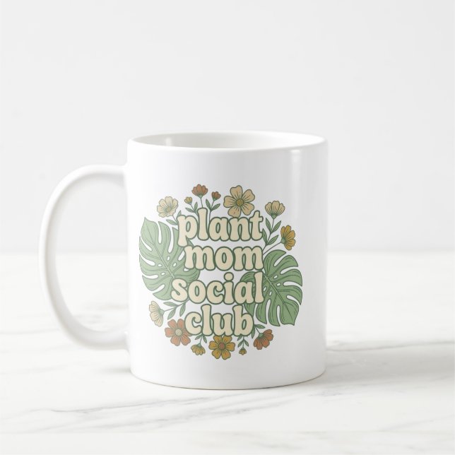 Taza De Café Monstera y Florales Estéticos (Izquierda)