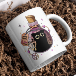 Taza De Café Monstruo de gato malvado atrapado en botella de po
