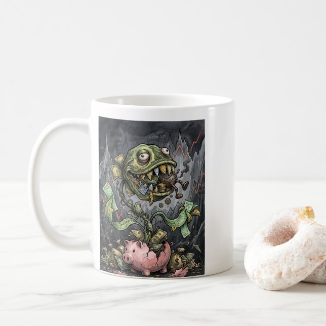 Taza De Café Monstruo del Dinero Ascendente (Con donut)