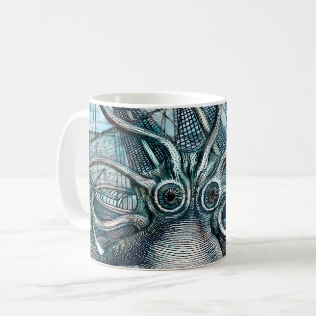 Taza De Café Monstruo marino Octopus Blue Sea (Anverso izquierdo)